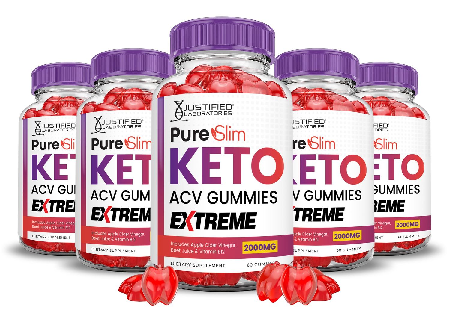 5 Pack Pure Slim Keto ACV Gummies Extreme 2000MG PureSlim Keto Gummies Advanced Formula Apple Cider Vinegar with Pomegranate Beet Juice Powder B12 Vegan Non GMO 300 Gummys