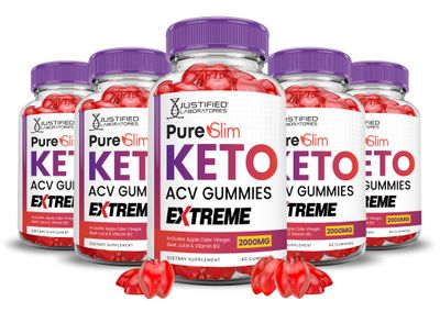 5 Pack Pure Slim Keto ACV Gummies Extreme 2000MG PureSlim Keto Gummies Advanced Formula Apple Cider Vinegar with Pomegranate Beet Juice Powder B12 Vegan Non GMO 300 Gummys