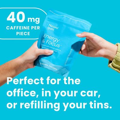NeuroGum Energy Caffeine Gum 90 Pieces - Sugar Free with L-theanine Natural Caffeine Vitamin B12 B6 - Nootropic Energy Focus Supplement for Women Men - Keto Vegan, Peppermint Flavor