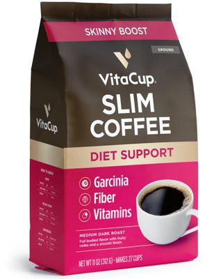 VitaCup Slim Ground Coffee, Diet Support with Ginseng, Garcinia, B Vitamins, Medium Dark Roast, Bold and Smooth,100 Arabica Specialty Coffee Grounds, 11oz