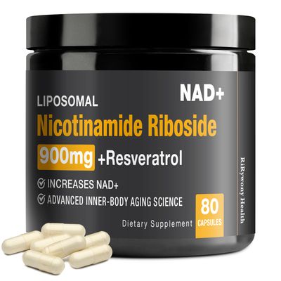 RiRywony Health NAD Supplement - NAD with Nicotinamide Riboside NR and Resveratrol Quercetin 900mg Pure Organic NAD Plus for Cellular Repair Healthy Aging Brain Function, 80 Capsules