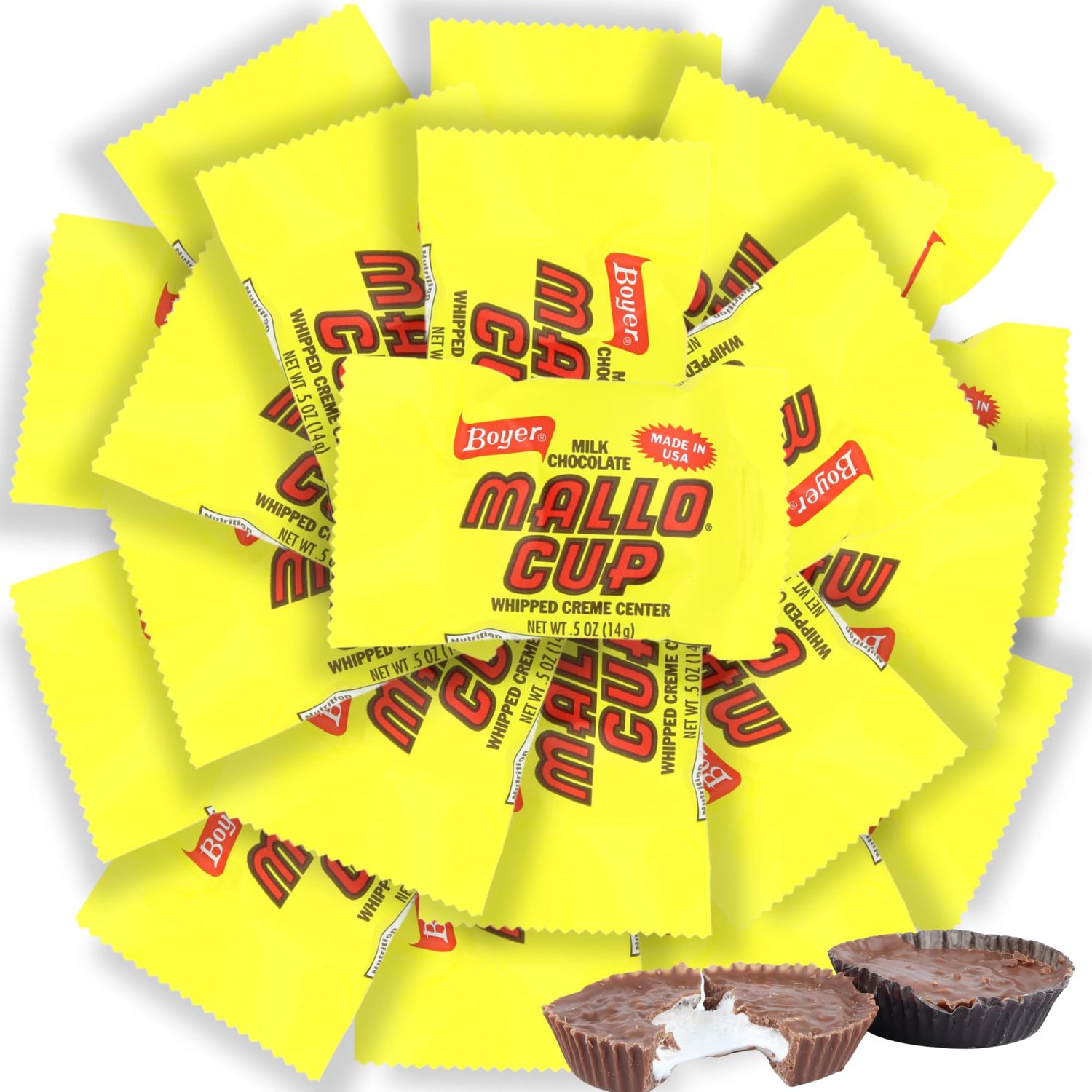 Sweetzo - Boyer Mallo Cups Individually Wrapped, Chocolate Candy With Marshmallow Filling, 0.5 Ounces 20 Pack