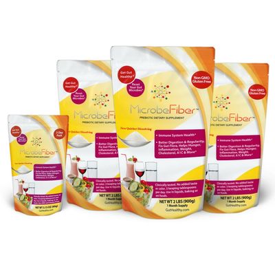 MicrobeFiber Prebiotic Soluble Fiber - Reset Gut Microbes Get Gut Healthy 3-Month Supply with Bonus Travel Pack