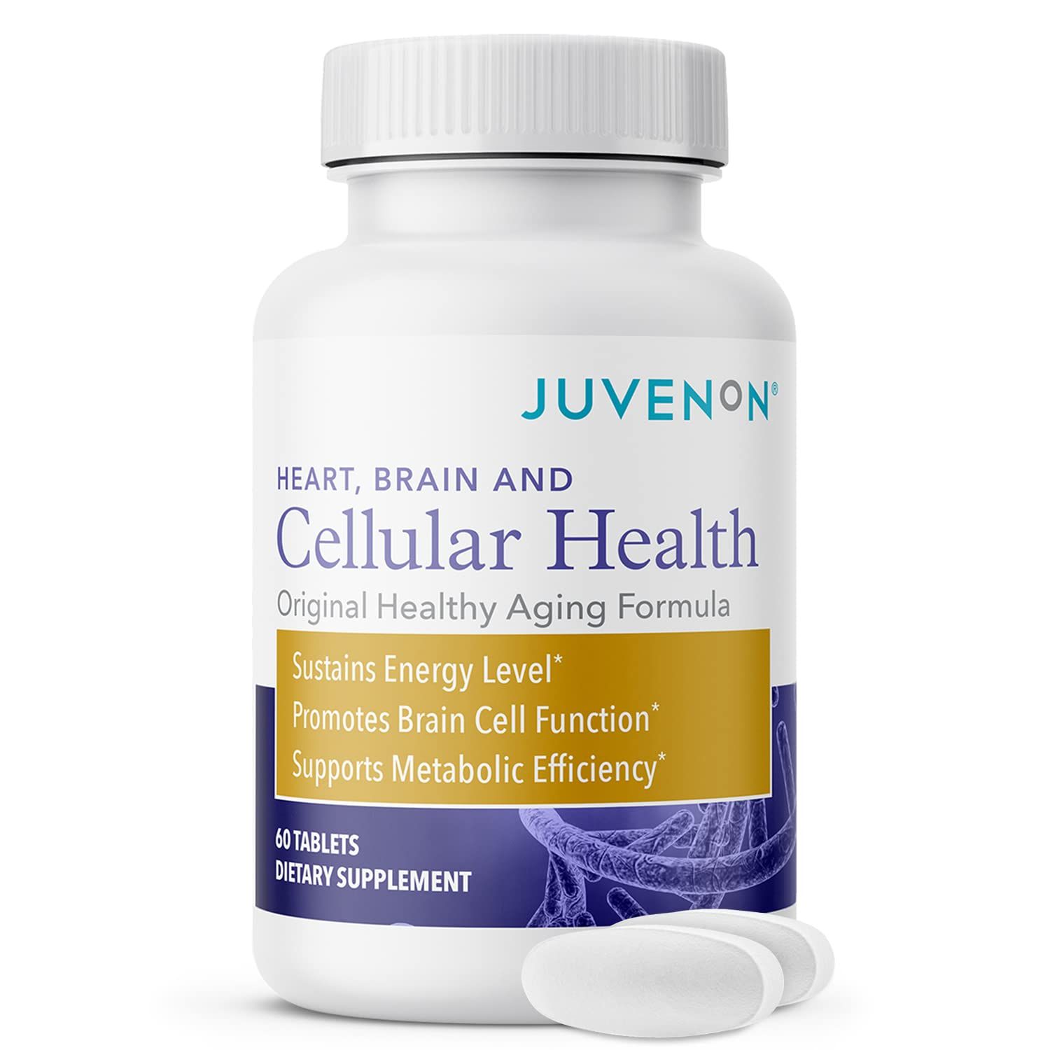 Juvenon Cellular Health Heart, Brain Supplement with Acetyl L-Carnitine and Biotin - Supports NAD Function, Energy Production, Mood, Revitalized Metabolism, Mental Focus Clarity 60 Tablets
