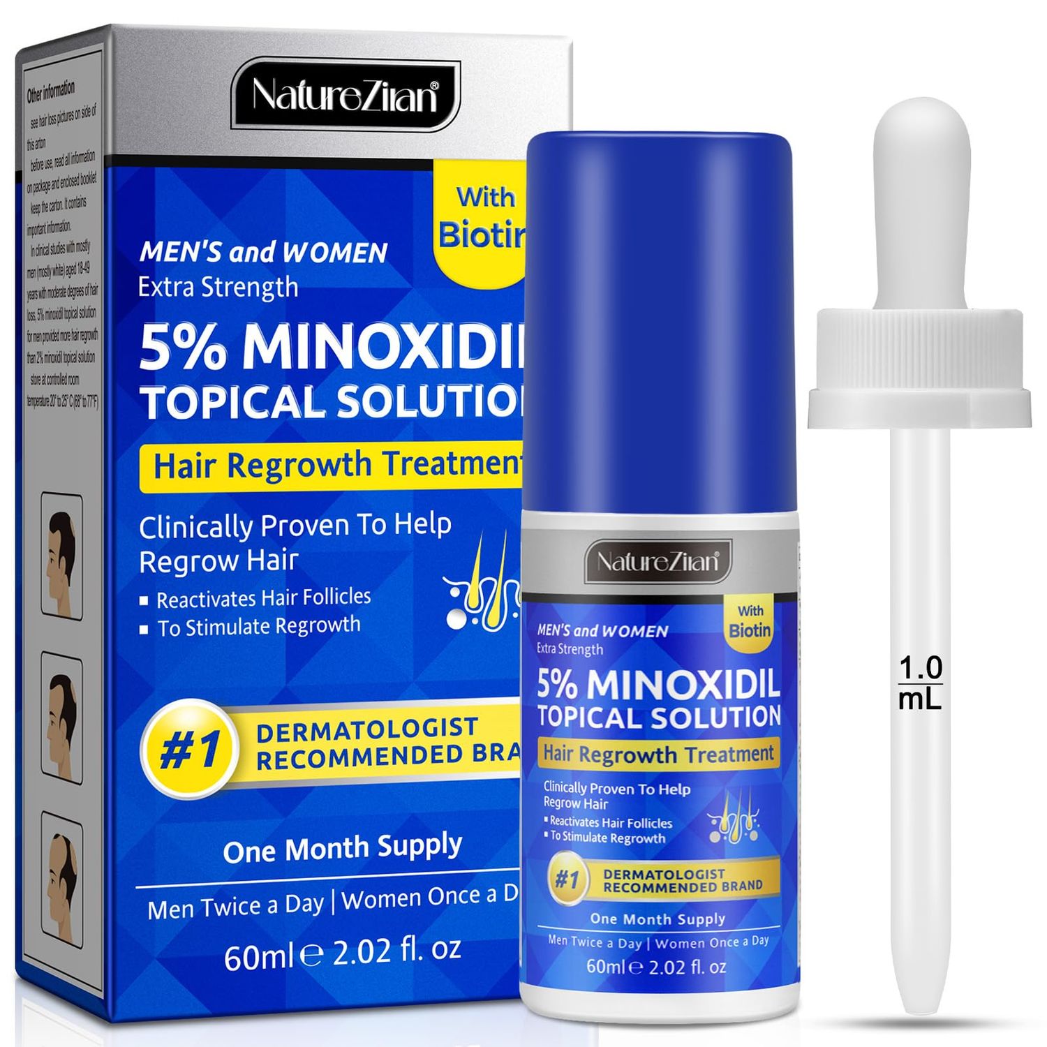 Minoxidil for Men-5 Extra Strength Hair Regrowth for Men Treatment-5 Topical Solution-Dropper Applicator Included -Minoxidil for Women-Stop Thinning Hair Loss 1pcs