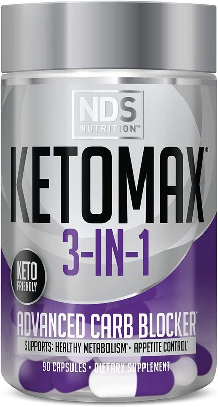 Keto-Max NDS Nutrition Advanced 3-in-1 - Keto Pills for Fat Loss Support Carb Blocker Appetite Suppressant - White Kidney Bean, Chitosan, Raspberry Ketones, and Vanadium 90 Capsules