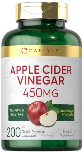 Carlyle Apple Cider Vinegar Capsules 450mg 200 Pills Non-GMO, Gluten Free Supplement