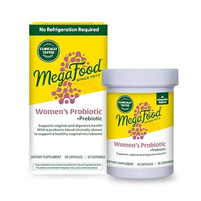 MegaFood Womens Probiotic Prebiotic - Gluten-Free Prebiotics and Probiotics for Women, Supports Digestive Health Regularity, Vaginal Probiotics for Healthy pH Levels, Vegetarian - 30 Capsules