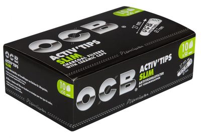 OCB 19822 ActivTips Slim 7mm Activated Carbon Filter with Ceramic Caps 10 x 50 Paper