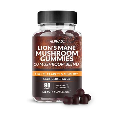 ALPHA01 Mushroom Gummies - 10x Mushroom Supplement with Ashwagandha and Lions Mane - Nootropic Brain Supplement, Immune Support Stress Relief 90 CT Classic Coke
