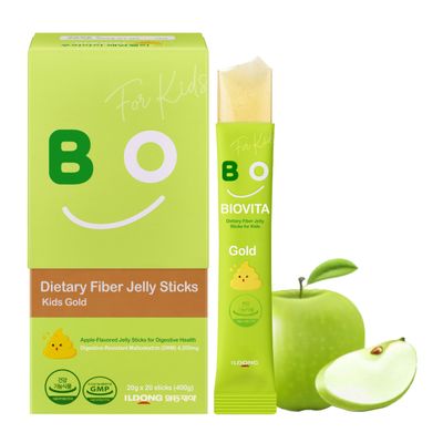 BIOVITA Kids Fiber Jelly 20 Sticks - 100 Plant-Based Soluble Fiber 4,200mg, Comfortable Bowel Movement Constipation Relief for Children. Organic Apple Juice, Vegetable Powder.