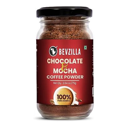 Bevzilla Instant Coffee Powder Chocolate Mocha - 75 Grams Pure Arabica Beans Hot Cold Coffee Makes 40 Cups Cup of Coffee