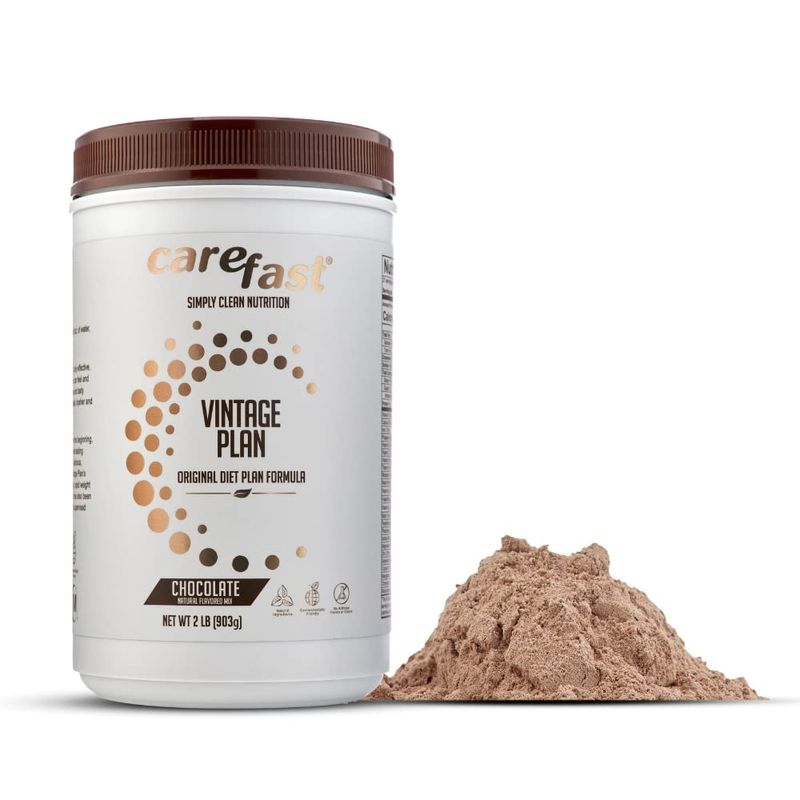 CAREFAST Vintage Plan Meal Replacement Mix - Chocolate - 21 Serving Weight Loss Powder - 15g Protein - 3g Fiber - 24 Vitamins Minerals 2 lb Protein Shake Smoothie