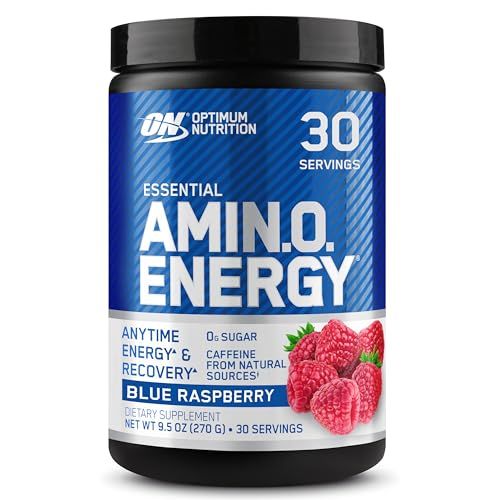 Optimum Nutrition Amino Energy - Pre Workout with Green Tea, BCAA, Amino Acids, Keto Friendly, Green Coffee Extract, Energy Powder - Blue Raspberry, 30 Servings Packaging May Vary