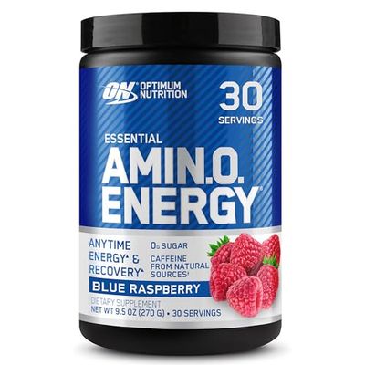 Optimum Nutrition Amino Energy - Pre Workout with Green Tea, BCAA, Amino Acids, Keto Friendly, Green Coffee Extract, Energy Powder - Blue Raspberry, 30 Servings Packaging May Vary