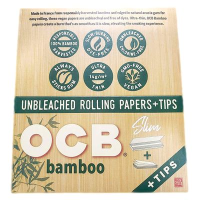 OCB Bamboo Rolling Papers King Slim 100mm Ultra Thin wFilters 24 Count Display