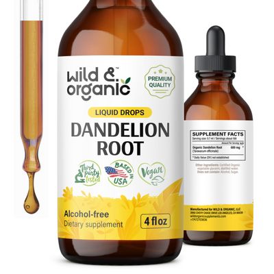 Wild Organic Dandelion Root Extract Drops - Liver Cleanse Detox Support - Dandelion Tincture for Liver Health - Vegan, Sugar Alcohol-Free Liquid Supplement - 4 fl oz