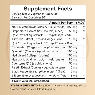 NatureBell NAD 1,500mg Per Serving, 240 Veggie Capsules 10-in-1 Complex with Resveratrol Plus Hyaluronic Acid, Quercetin, Fisetin, Collagen, More - Nicotinamide Supplement - Non-GMO