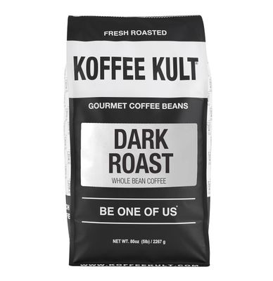 Koffee Kult Dark Roast Whole Bean Coffee 100 Arabica Coffee Beans Gourmet Artisan Blend with Chocolate Cinnamon Notes 80oz Resealable Bag