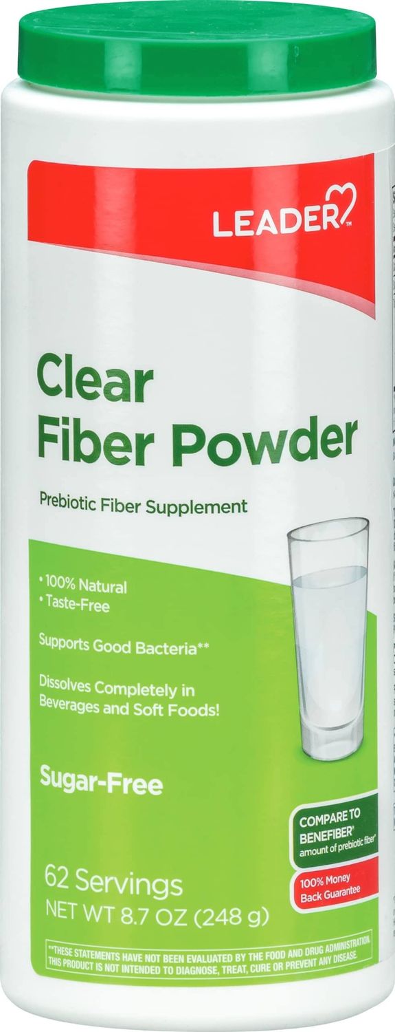 Leader Prebiotic Fiber Supplement Powder for Digestive Health, 100 Natural Daily Fiber Powder, Sugar-Free, Taste-Free, Gluten Free, Non-GMO, Unflavored, 62 Servings 8.7 OZ Pack of 1