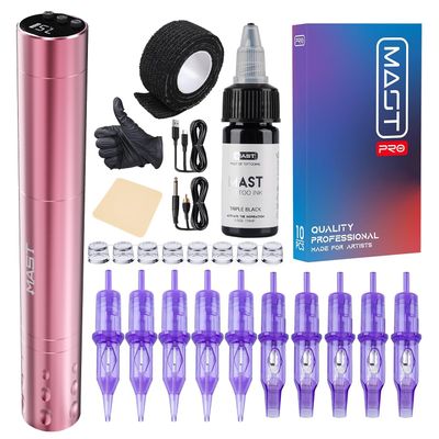 Mast Tattoo Gun Kit, Tour Fly Slim Wireless Tattoo Pen Machine, 10 Count Pro Needles Cartridges, Black Tattoo Ink