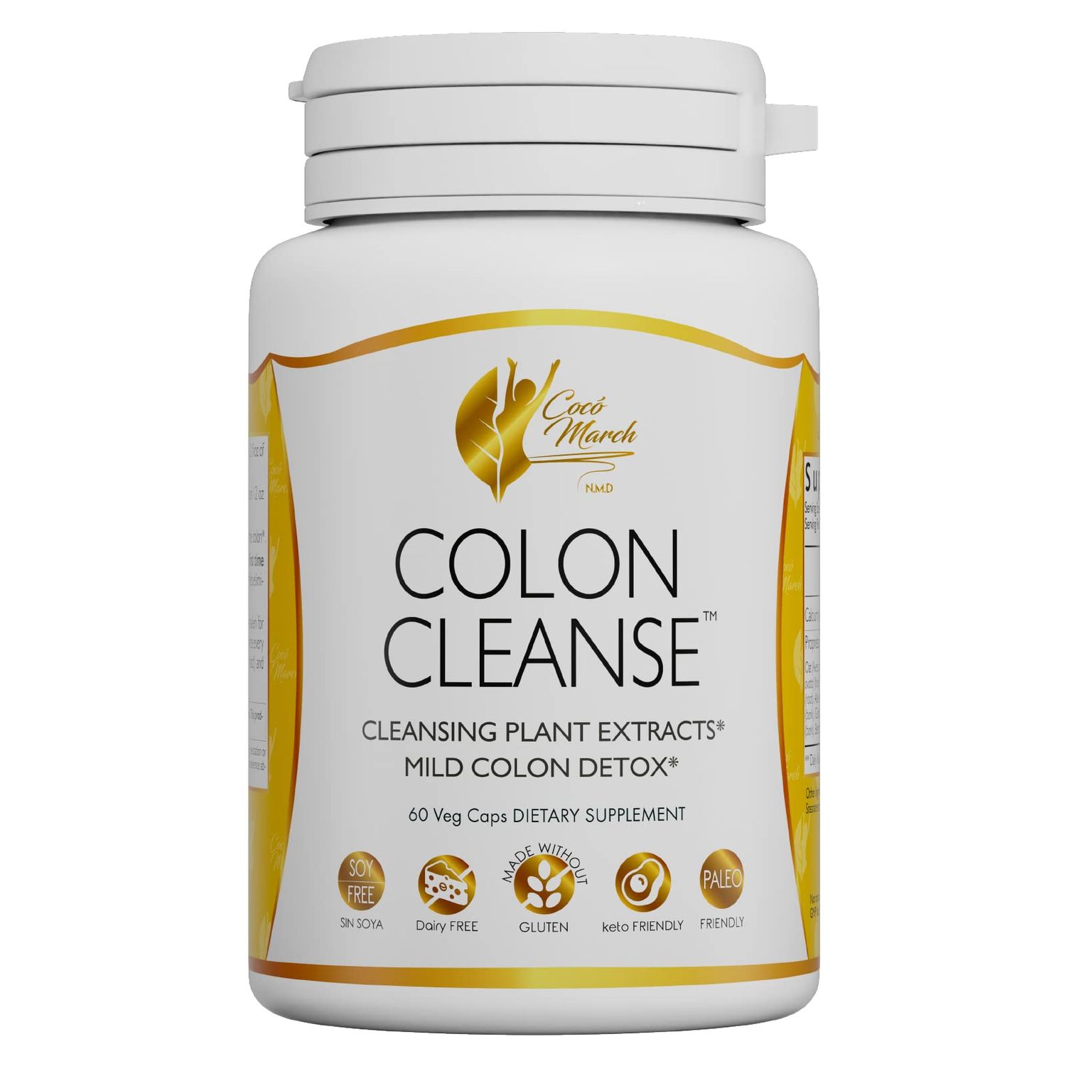 Coco March Colon Cleanse - Dietary Supplement, Cleansing Plant Extracts, Mild Colon Cleanse - Gluten Free, Dairy Free, Soy Free, Keto Friendly, Paleo Friendly, 60 Veg Caps - 15 Servings