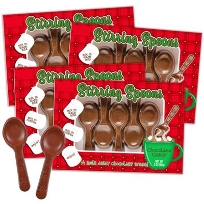 Chocolate Stirring Spoons, Christmas Party Treats for Hot Cocoa and Coffee, Holiday Drinking Accessories, 3 Ounces, 20 Total Pack of 4