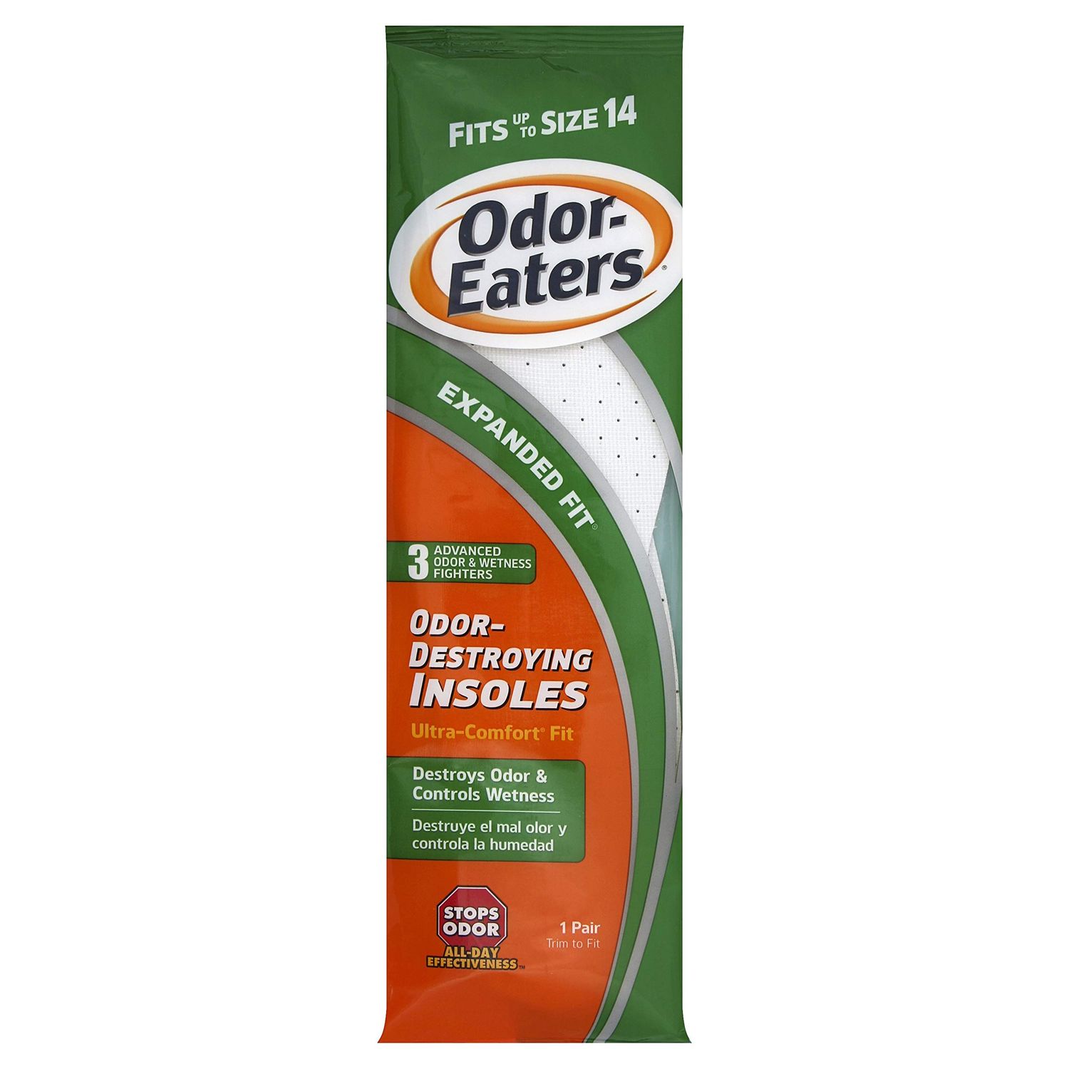 Odor-Eaters Ultra Comfort Insoles, Fits Up to Size 14, One Size Fits Most - Odor Destroying Insoles, Slim Comfortable Fit, Long Lasting Odor Protection with Activated Charcoal