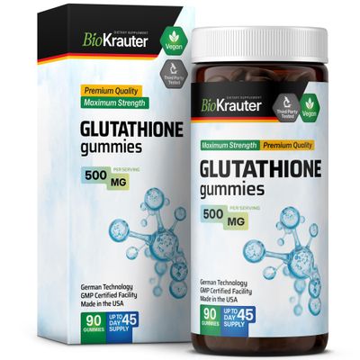 BIO KRAUTER L-Glutathione Gummies - 500 mg - 90 Vegan Chews - Reduced Glutathione Supplement for Liver Detox, Immune and Skin Support - Antioxidant Supplement