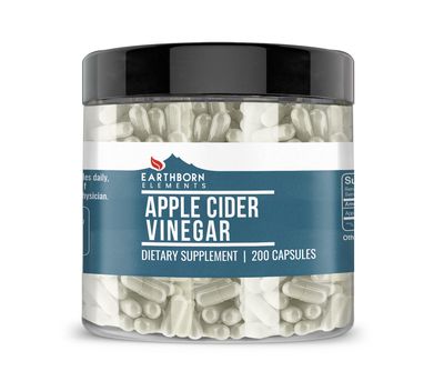Earthborn Elements Apple Cider Vinegar 200 Capsules, Pure Undiluted, No Additives