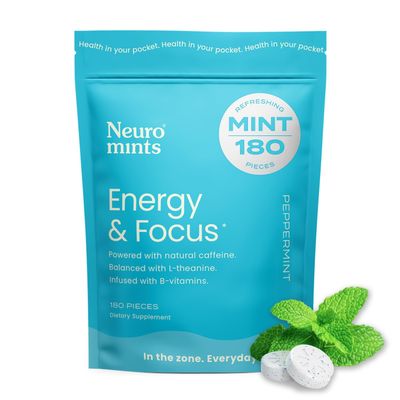 NeuroGum Energy Caffeine Mints 180 Pieces - Sugar Free with L-theanine Natural Caffeine Vitamin B12 B6 - Nootropic Energy Focus Supplement for Women Men - Keto Vegan, Peppermint Flavor