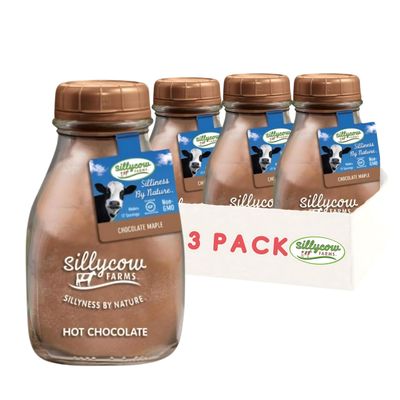 Sillycow Farms Maple Hot Chocolate Mix Rich Chocolate Delight Gluten-Free, Non-GMO Dairy-Free Indulgence with Pure Cocoa Powder Maple Flavor Reusable 16.9 oz Glass Bottle Pack of 3