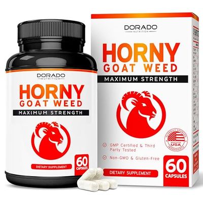 Horny Goat Weed For Men and Women - Maximum Strength 1590mg - Maca, Ginseng, L-Arginine, Tribulus - Premium Hornygoatweed - Icariin Epimedium - 3rd Party Tested - USA Made - 60 Count
