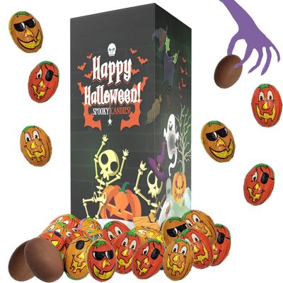 Fruidles Halloween Pumpkin Pals, Trick-Or-Treat Party Bag Fillers, Individually Wrapped in Multi-color Pumpkin Face Design Foils, Kosher Certified, Box 1 Pound
