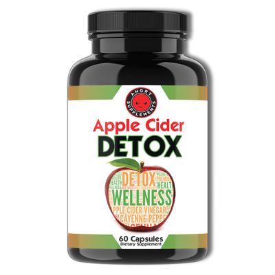 Angry Supplements Apple Cider Vinegar Detox, Digestive Gut Health Blend w. ACV, Acai, Ginger, Senna Leaf, Psyllium Husk, Milk Thistle, Cayenne Pepper and Aloe Vera 60ct, 30-Day Supply