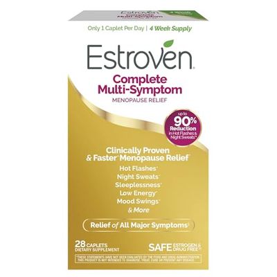 Estroven Complete Multi-Symptom Menopause Supplement for Women, 28 Ct., Clinically Proven Ingredient Provide Menopause Relief Night Sweats Hot Flash Relief, Drug-Free Non-GMO