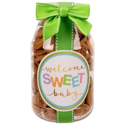 100 North Oh Sugar Sweets Welcome Sweet Baby - Multicolor 10 Ounce Plastic Quart Jar Mini Chocolate Chip Cookies