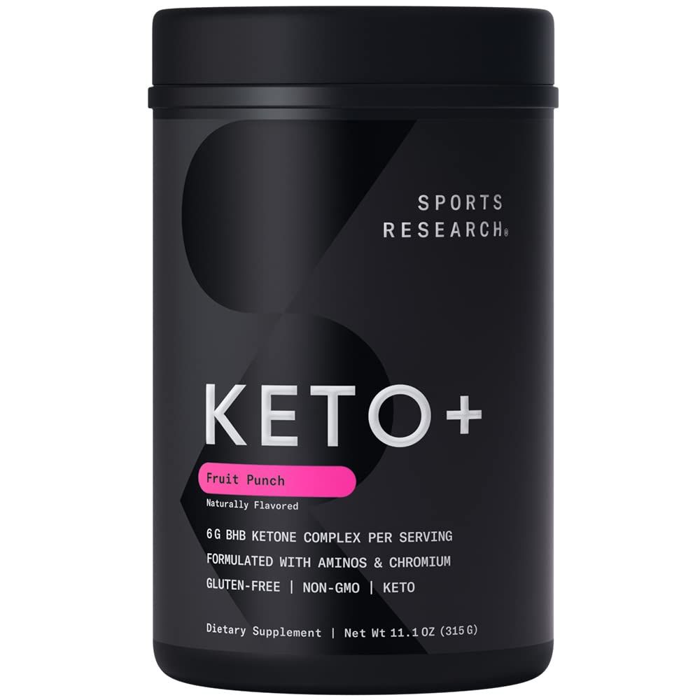 Sports Research Keto Plus Exogenous Ketones with goBHB - 30 Servings Keto Electrolyte Powder for Hydration, Energy, Focus Ketosis Keto Certified, Vegan Friendly Fruit Punch