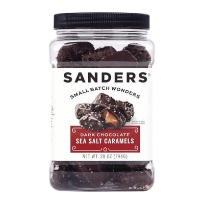 Sanders Dark Chocolate Sea Salt Caramels, Kettle Cooked Caramel Covered in Dark Chocolate, 28 oz Gift Tub