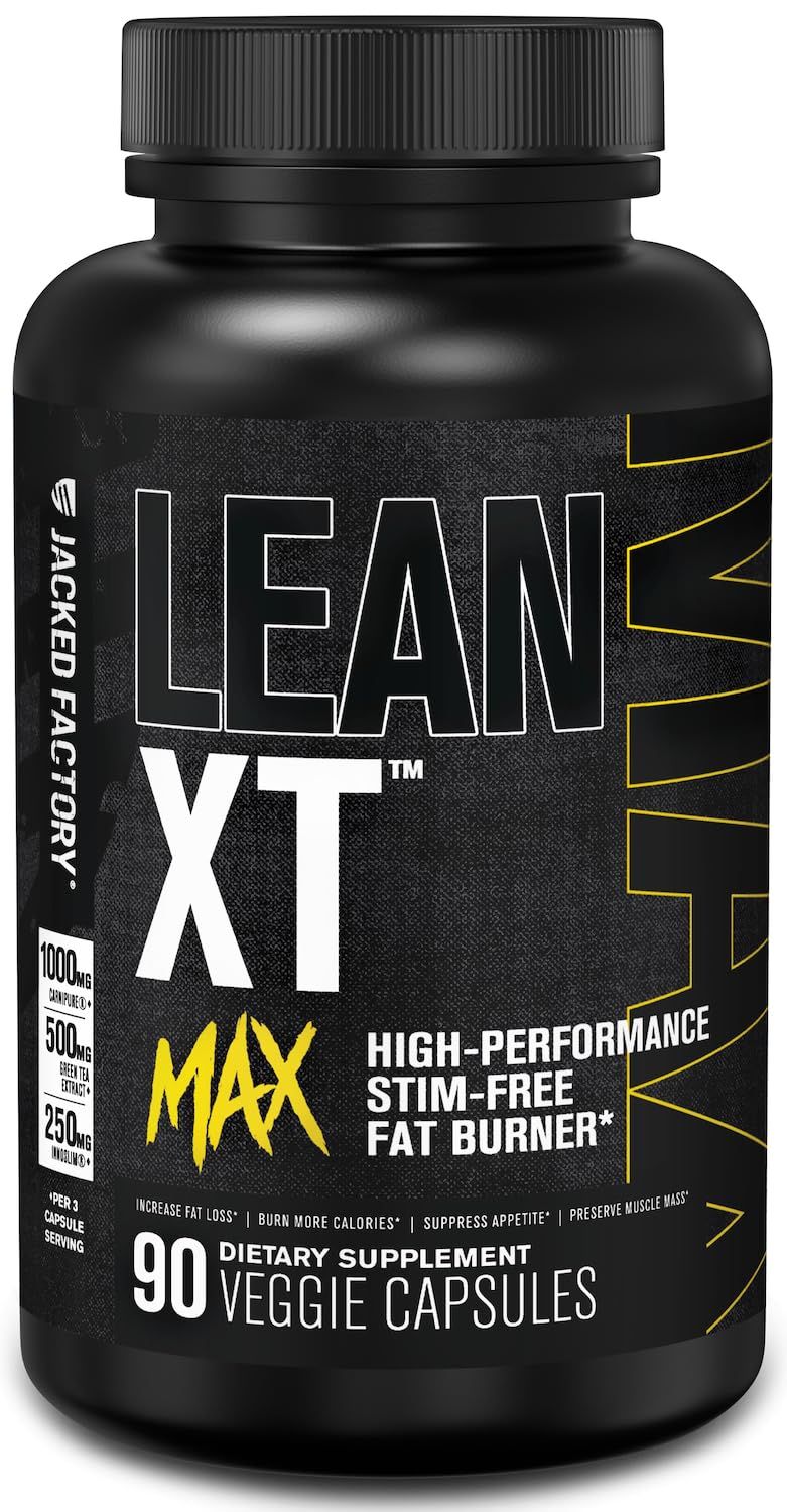 Jacked Factory Lean-XT Max - High-Performance Stim-Free Fat Burner with Carnipure, Green Tea Extract, InnoSlim, ForsLean for Increased Metabolism, Weight Loss, Appetite Suppression - 90 Count