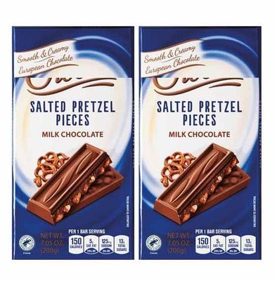 Salted Pretzel European Milk Chocolate Bricks, Snack Snacking Gift Snack Treat Dessert Food - 2, 7.05oz Choceur Bars