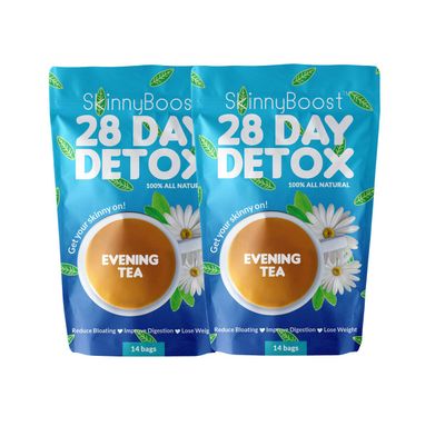 Skinny Boost Evening Tea 2 Pack 28 Tea Bags Total, Supports Detox and Cleanse, Reduce Bloating, All Natural, Vegan