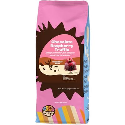 Crazy Cups Flavored Ground Chocolate Coffee, Chocolate Raspberry Coffee in 10 oz Bag, For Brewing Flavored Hot or Iced Coffee