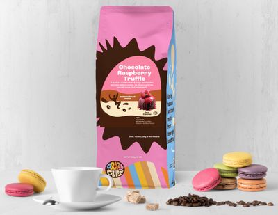 Crazy Cups Flavored Ground Chocolate Coffee, Chocolate Raspberry Coffee in 10 oz Bag, For Brewing Flavored Hot or Iced Coffee