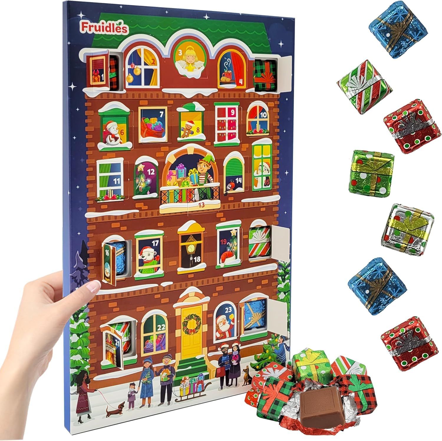 Fruidles Christmas Calendar Advent Chocolate, Village Toy Shop Countdown To Christmas Calendar, Totalling Half-Pound of Milk Chocolate Per Calendar, 8oz Single