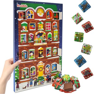 Fruidles Christmas Calendar Advent Chocolate, Village Toy Shop Countdown To Christmas Calendar, Totalling Half-Pound of Milk Chocolate Per Calendar, 8oz Single