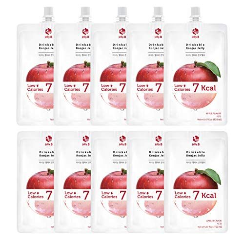 JELLY B Drinkable Konjac Jelly 10 Packs of 150ml - Healthy and Natural Weight Loss Diet Supplement Foods, 0 Gram Sugar, Low Calorie, Only 6 kcal Each Packets, Apple