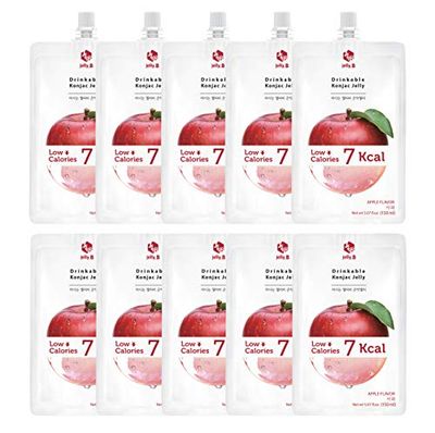 JELLY B Drinkable Konjac Jelly 10 Packs of 150ml - Healthy and Natural Weight Loss Diet Supplement Foods, 0 Gram Sugar, Low Calorie, Only 6 kcal Each Packets, Apple