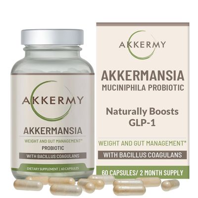 Akkermansia Probiotic for Healthy Weight Naturally Increases GLP-1 60 Day Supply Contains Bacillus Coagulans, Vitamins B2, D3 Chromium SIBO Friendly, Vegan Gluten Free