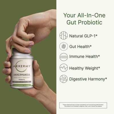 Akkermansia Probiotic for Healthy Weight Naturally Increases GLP-1 60 Day Supply Contains Bacillus Coagulans, Vitamins B2, D3 Chromium SIBO Friendly, Vegan Gluten Free